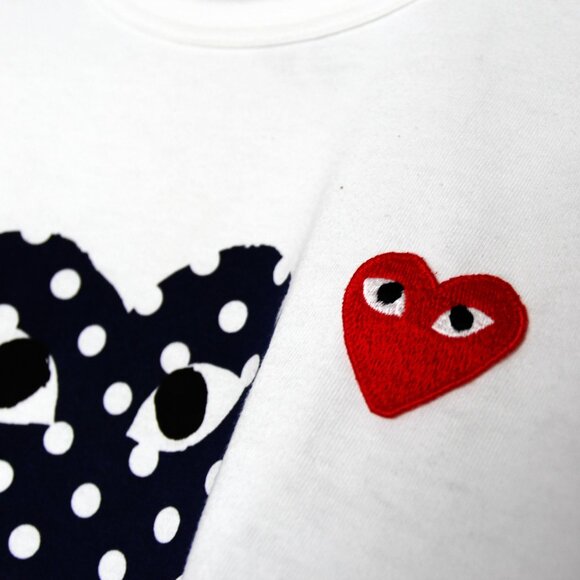 BNWT AW20 COMME DES GARCONS PLAY POLKA DOT 2HEART TSHIRT S - Picture 6 of 15